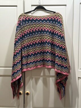 Missoni Multicolor Zigzag Knit Poncho in Pink, Blue, Yellow, Black